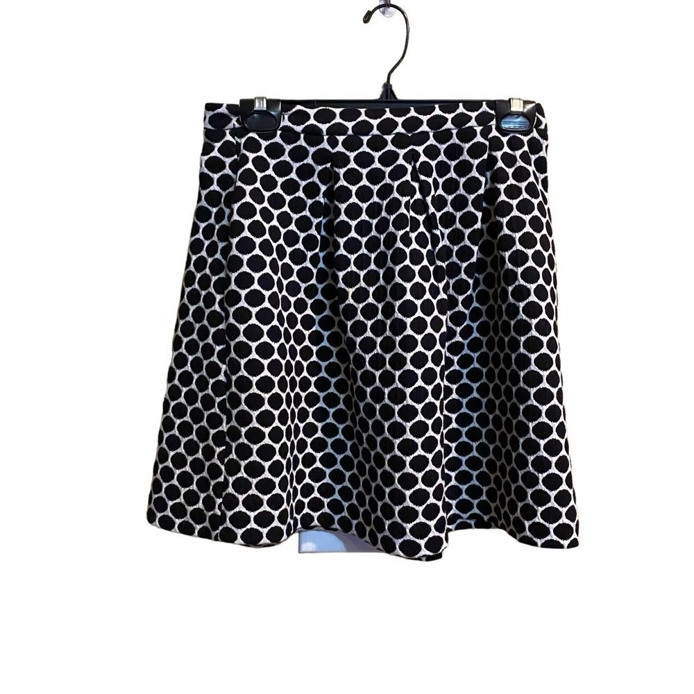 Boden A-Line Full Skirt Womens Size 8R White Black Polka Dot Polyester Knit
